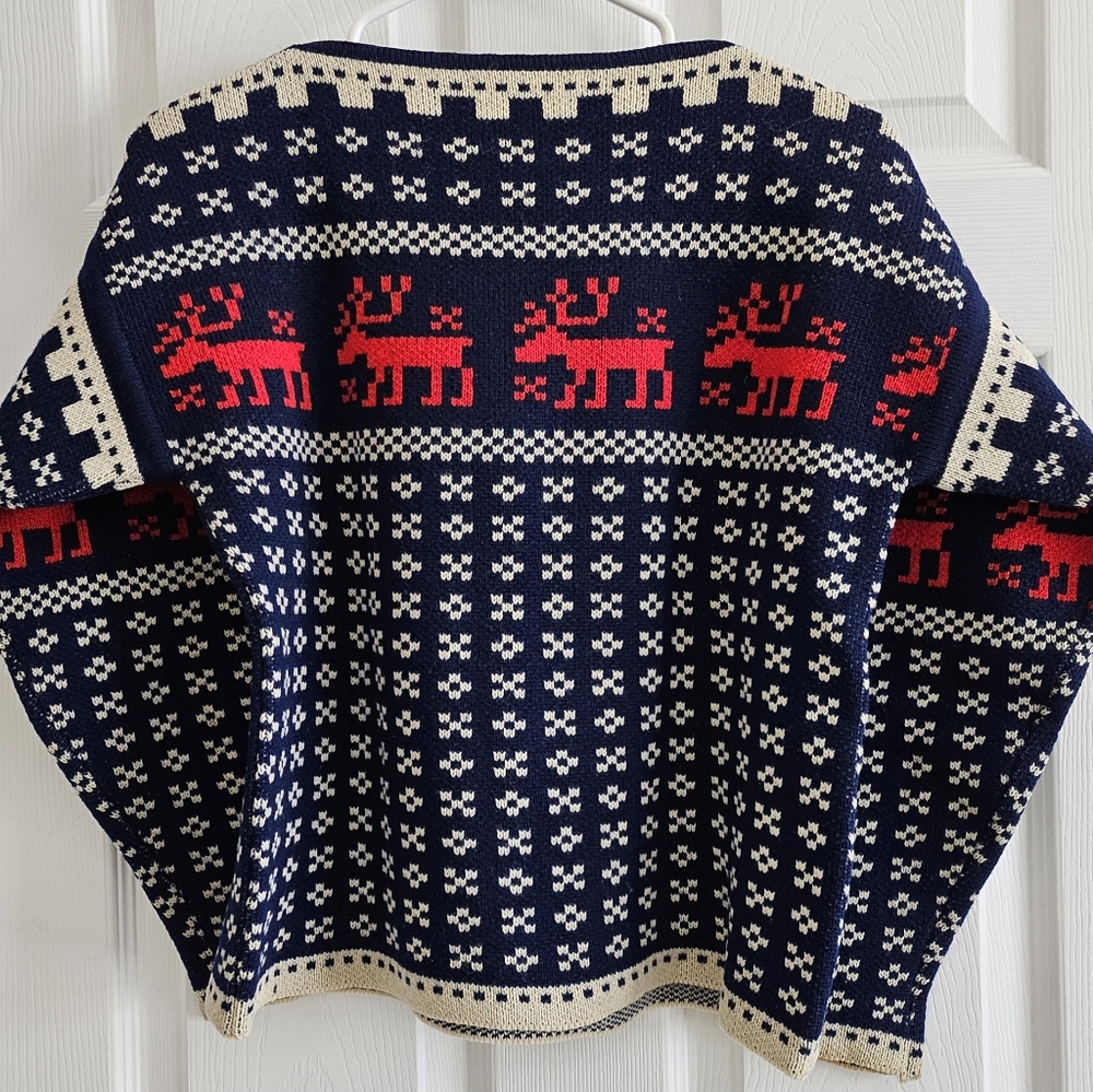 An Olympic Original Medium Nordic Sweater Norway Navy Red Deer Fair Isle Wool - Picture 3 of 10